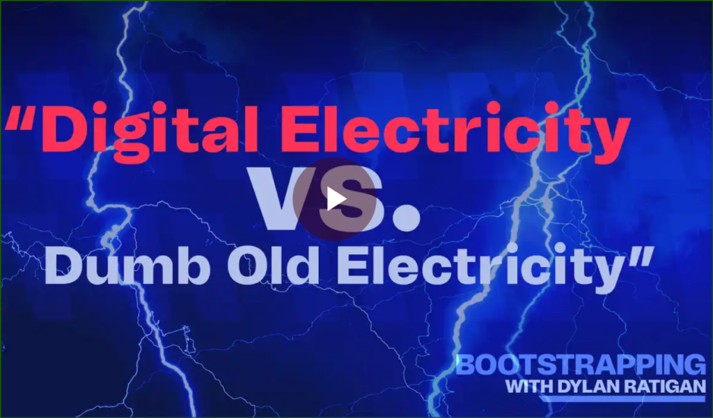 Screenshot of a video called Digital Electricity vs Dumb Old Electricity